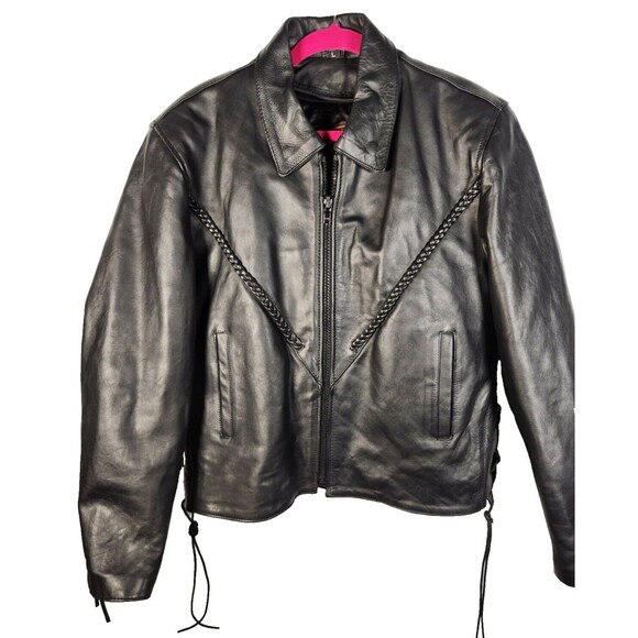 INTERSTATE LEATHER Womens LARGE Lined Biker Motorcycle Jacket Heavy Moto - Picture 1 of 15